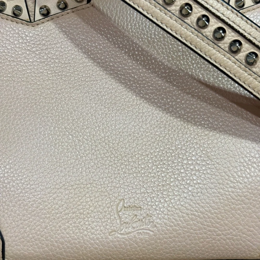 Christian Louboutin Eloise Small Studded Leather Tote Nude Beige Crossbody - Picture 14 of 17
